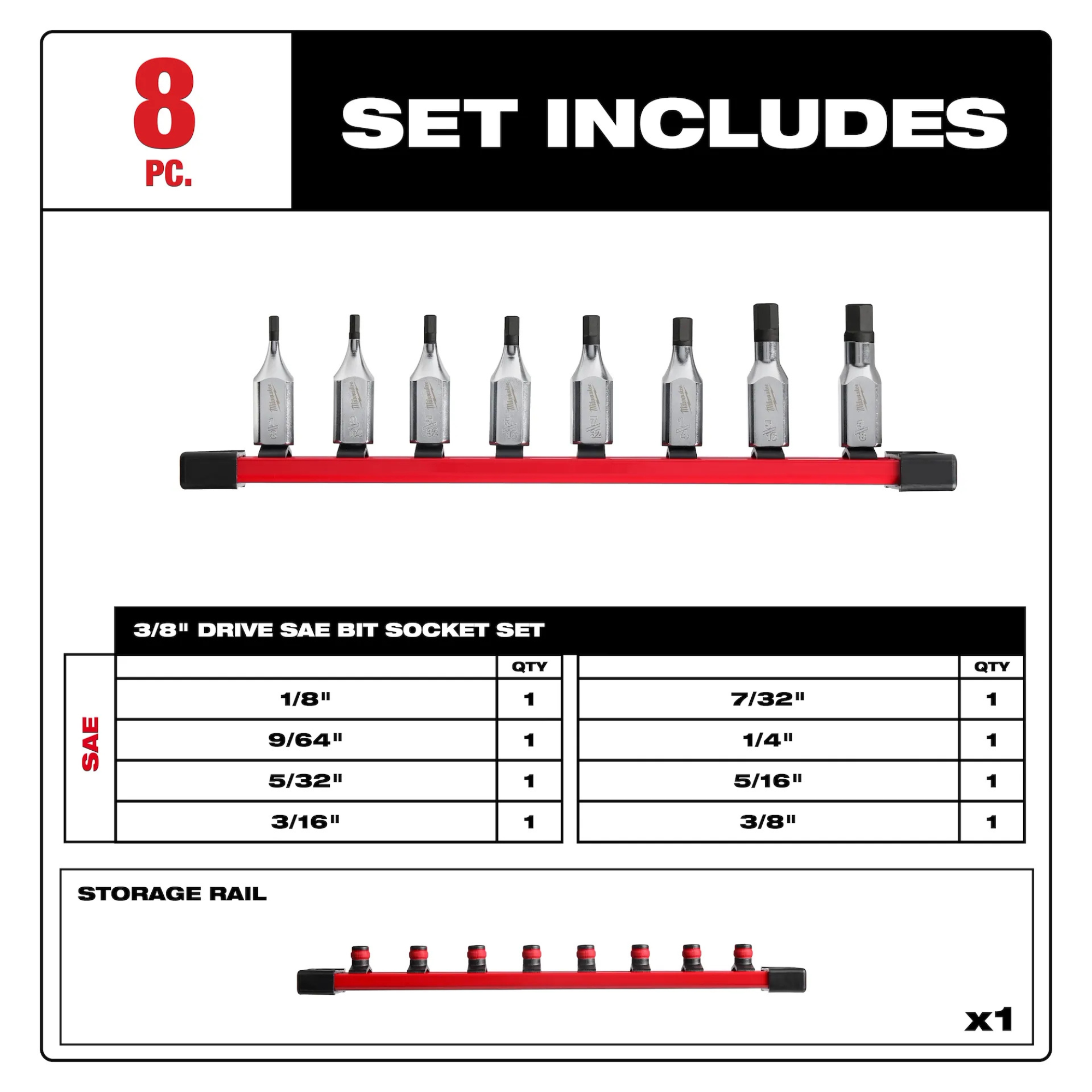Milwaukee 8pc 3/8 Drive Hex Bit Socket Set from Columbia Safety